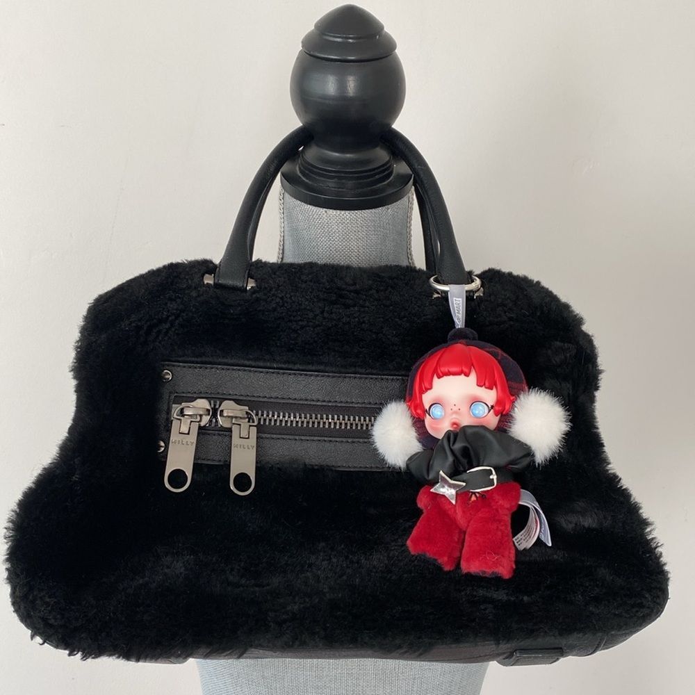 Milly Black on Black Faux Fur Soft Plush Handbag Goth Street contemporary
